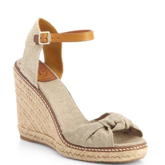 Tory Burch Shoes - Tory Burch Macy Open Toe Knotted Canvas Espadrille Wedge Sandals